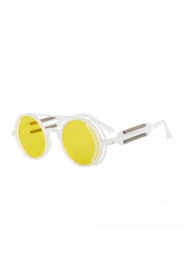 ZIRYXQ Lunettes de soleil R0M1 rondes rétro pour homme et femme Style gothique Steampunk Double printemps, Jaune + blanc.