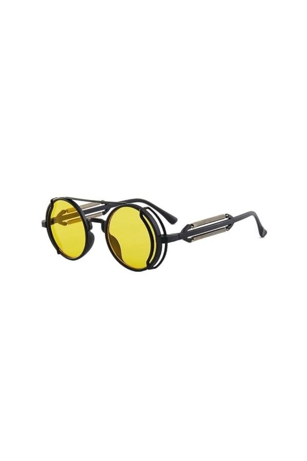 ZIRYXQ Lunettes de soleil R0M1 rondes rétro pour homme et femme Style gothique Steampunk Double printemps, Jaune + blanc.