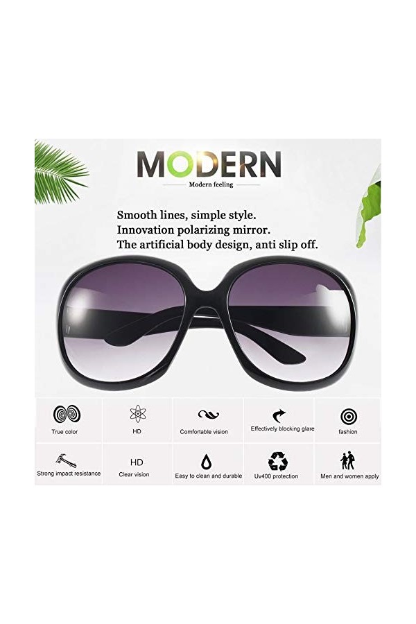 Triamisu Lunettes de soleil de protection UV pour femmes Grand cadre Lunettes classiques Grand ovale avec lunettes à monture 