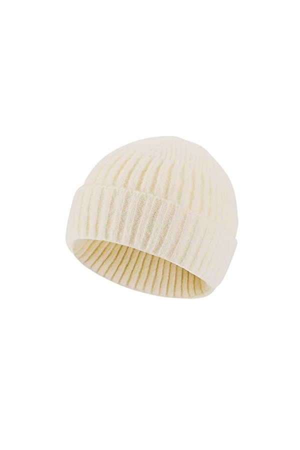 Sibba Bonnet Unisexe Doux et léger en Tricot Extensible avec Revers Chaud Coupe Vent pour Homme et Femme Beige