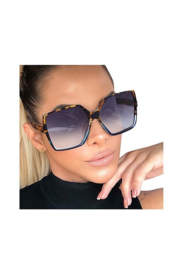 Lunettes de Soleil pour Femmes Lunettes de Soleil à Monture Large Lunettes de Soleil à la Mode Cordon Lunettes Adultes White