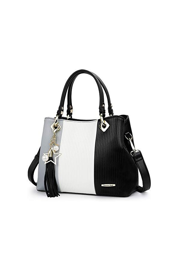 Sac à Main Femme Sac Bandoulière Femme Cabas Sac Dépaule Sac Fourre-Tout Sac de cours PU Cuir frange avec bandoulière ajusta