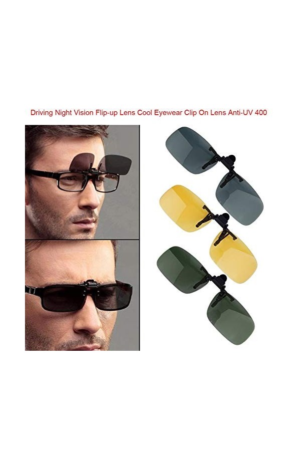 Driving Night Vision Clip-on Flip-up Lens Lunettes de soleil Cool Eyewear Clip On Lens Anti-UV 400 Unisexe pour femmes et hom