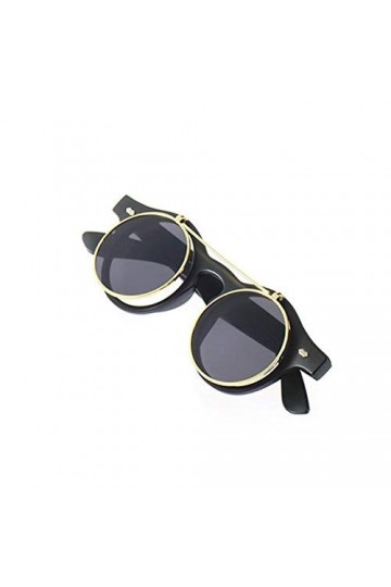 Triamisus Lunettes de Soleil Classique Steampunk Goth Lunettes Lunettes Rondes Flip Up Lunettes De Soleil Rétro Vintage Acces