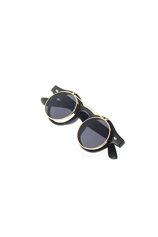 Triamisus Lunettes de Soleil Classique Steampunk Goth Lunettes Lunettes Rondes Flip Up Lunettes De Soleil Rétro Vintage Acces