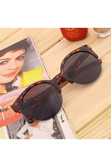 Triamisus Lunettes de Soleil Design à la Mode Unisexe Classique Forme Ronde Cercle Cadre Demi-Monture Lunettes de Soleil Lune