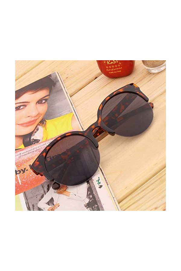 Triamisus Lunettes de Soleil Design à la Mode Unisexe Classique Forme Ronde Cercle Cadre Demi-Monture Lunettes de Soleil Lune