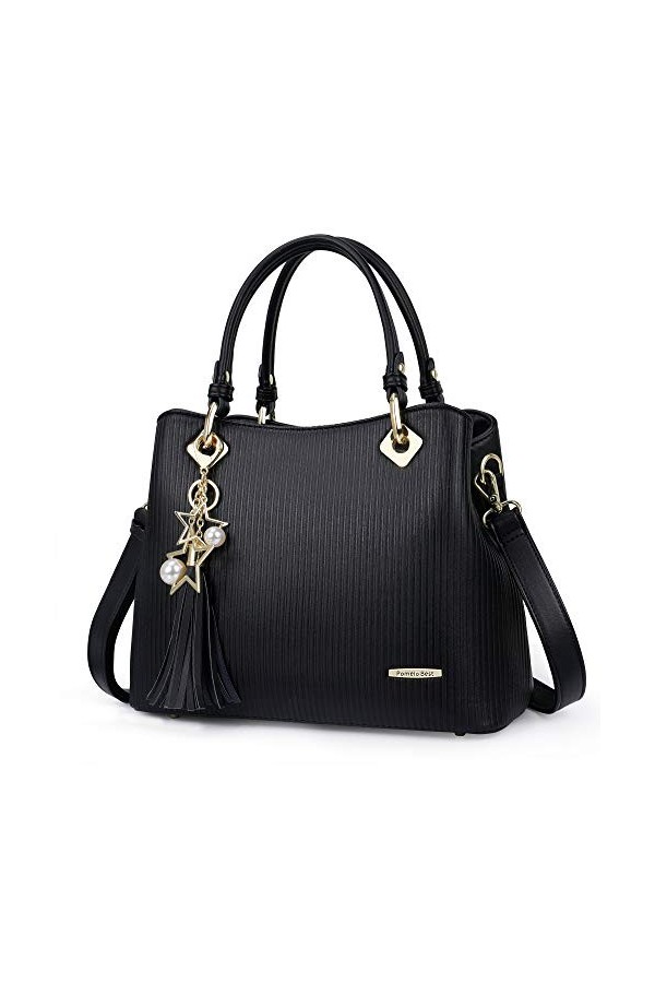 Sac à Main Femme Sac Bandoulière Femme Cabas Sac Dépaule Sac Fourre-Tout Sac de cours PU Cuir frange avec bandoulière ajusta