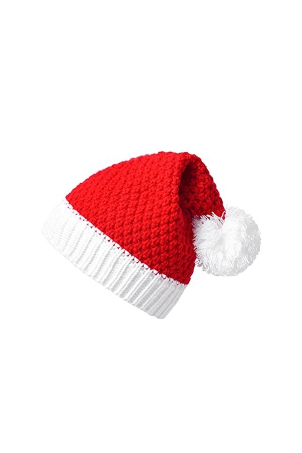 Hundor Bonnet de Noel tricoté de Noël Bonnet dhiver rouge et blanc chaud avec pompon Cadeaux de Noel