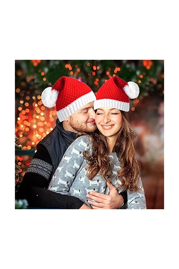 Hundor Bonnet de Noel tricoté de Noël Bonnet dhiver rouge et blanc chaud avec pompon Cadeaux de Noel