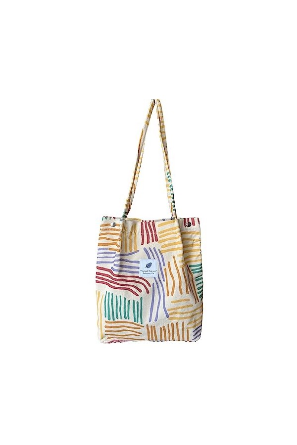 KEYRI Sac Fourre Tout en Velours Côtelé Tote Bag Femme Sac Cabas Femme Grande Capacité Motif de Rayures Colorées Femme Tote B