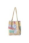 KEYRI Sac Fourre Tout en Velours Côtelé Tote Bag Femme Sac Cabas Femme Grande Capacité Motif de Rayures Colorées Femme Tote B