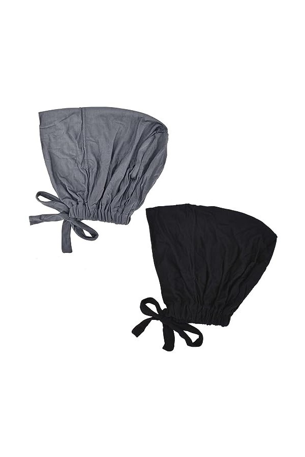 Mikihat 2 Pièces Hijab Femme Musulmane, Bonnet Hijab Femme élastique, Hijab Undercap Réglables, Bonnet de Sommeil Noir Gris F