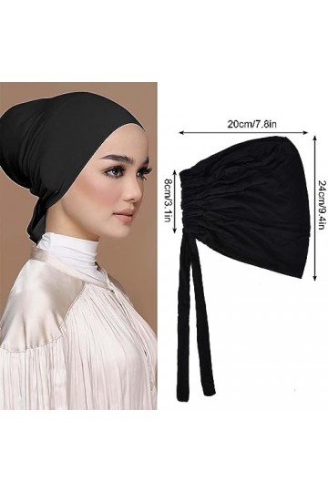 Mikihat 2 Pièces Hijab Femme Musulmane, Bonnet Hijab Femme élastique, Hijab Undercap Réglables, Bonnet de Sommeil Noir Gris F