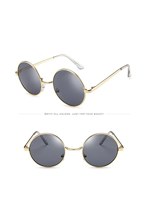 Lunettes de Femmes Hommes, Solike Rétro Lunettes de Soleil Adultes Unisexe Protection UV400 Lunette Ronde Armature Metalique 