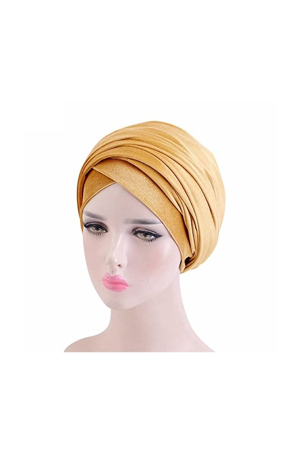 Hinleise Turban en velours pour femme - Bonnet pour cheveux - Écharpe pour chimiothérapie - Doré