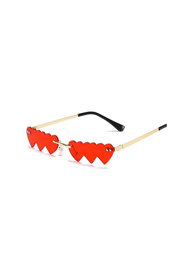 EICCJHRC Lunettes de soleil en forme de cœur rouge rose pour femmes mode rétro lunettes de soleil pour femmes métal sans mont