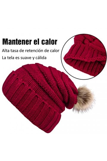 YSense 2pcs Bonnet Femme Hiver avec Pompon, Bonnet en Tricot Chaud avec Doublure Polaire 2-Noir + Rouge 