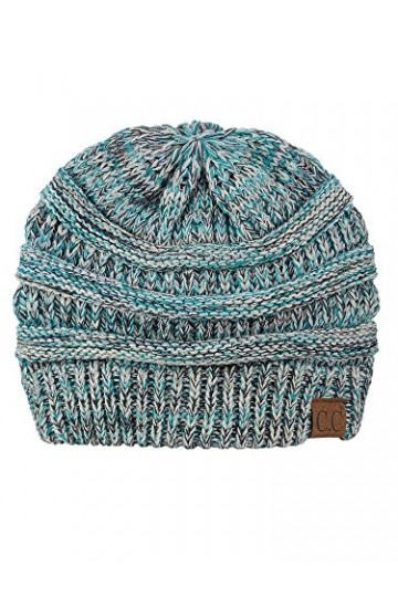 C.C Bonnet tendance en tricot torsadé épais et doux, 3 tons bleu sarcelle, Taille unique