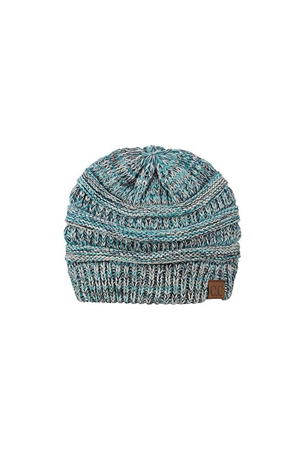 C.C Bonnet tendance en tricot torsadé épais et doux, 3 tons bleu sarcelle, Taille unique