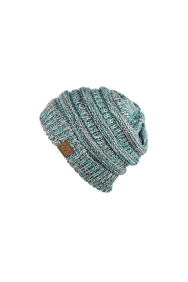 C.C Bonnet tendance en tricot torsadé épais et doux, 3 tons bleu sarcelle, Taille unique