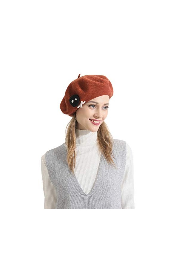 Zasy Femmes Chapeau dhiver Classique Béret en Laine Bonnet Français Casquette en Feutre À La Main Le crâne 