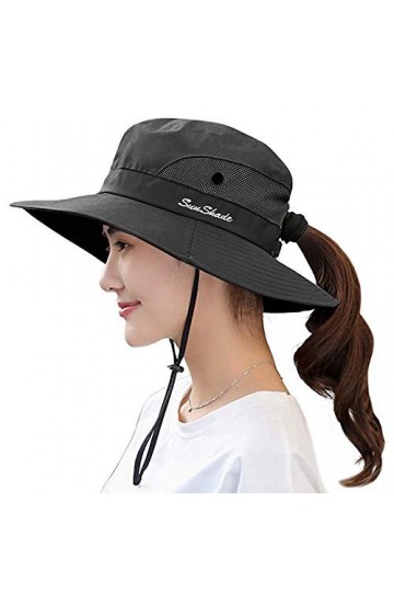 Queue de cheval pour femme - Chapeau dété - Protection UV - Safari - Randonnée - Large bord - Pliable - Maille filet, Gris p