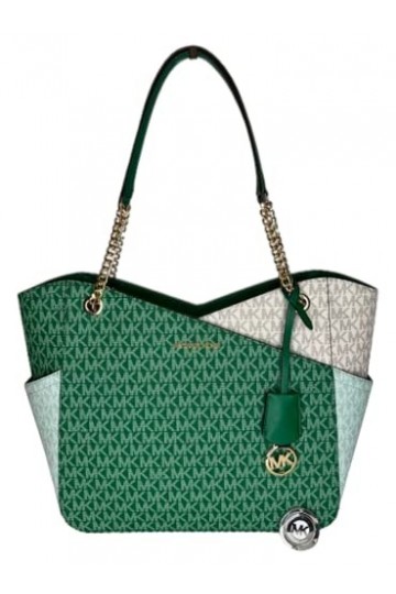 Michael Kors Jet Set Travel Grande chaîne dépaule fourre-tout avec crochet pour sac à main, Palmetto Green Mk Colorblock, La