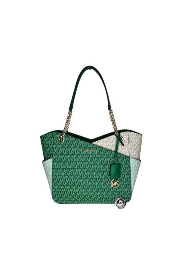 Michael Kors Jet Set Travel Grande chaîne dépaule fourre-tout avec crochet pour sac à main, Palmetto Green Mk Colorblock, La