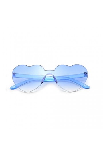 HMILYDYK Lunettes de soleil en forme de cœur sans monture - Transparentes et colorées - En forme de cœur - Bleu clair, bleu c