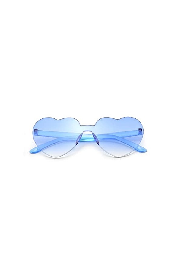 HMILYDYK Lunettes de soleil en forme de cœur sans monture - Transparentes et colorées - En forme de cœur - Bleu clair, bleu c