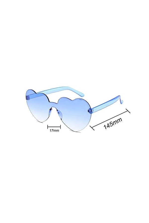 HMILYDYK Lunettes de soleil en forme de cœur sans monture - Transparentes et colorées - En forme de cœur - Bleu clair, bleu c
