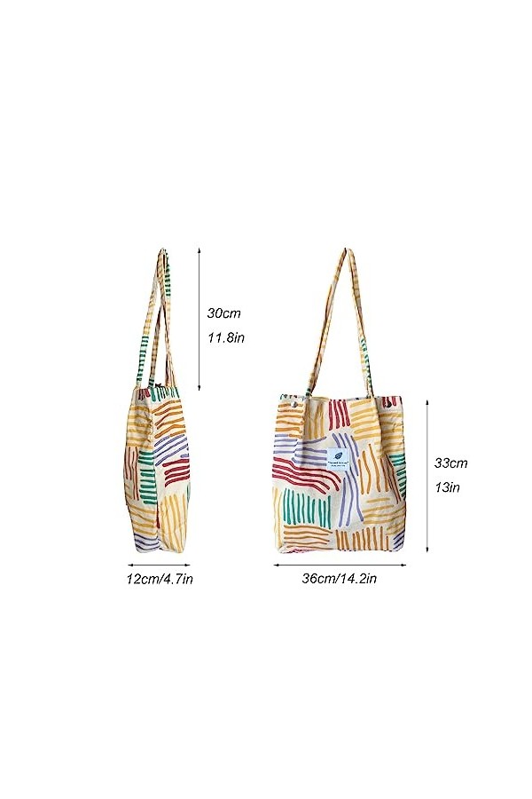 KEYRI Sac Fourre Tout en Velours Côtelé Tote Bag Femme Sac Cabas Femme Grande Capacité Motif de Rayures Colorées Femme Tote B