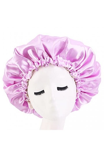 Cospack Bonnet de sommeil en satin – Extra large double couche réversible réglable en satin pour dormir les cheveux lavande 