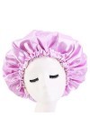 Cospack Bonnet de sommeil en satin – Extra large double couche réversible réglable en satin pour dormir les cheveux lavande 