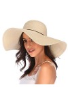 Lanzom Chapeau de paille pliable à large bord pour femme 14 cm UPF 50+ - - Taille unique