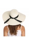 Lanzom Chapeau de paille pliable à large bord pour femme 14 cm UPF 50+ - - Taille unique