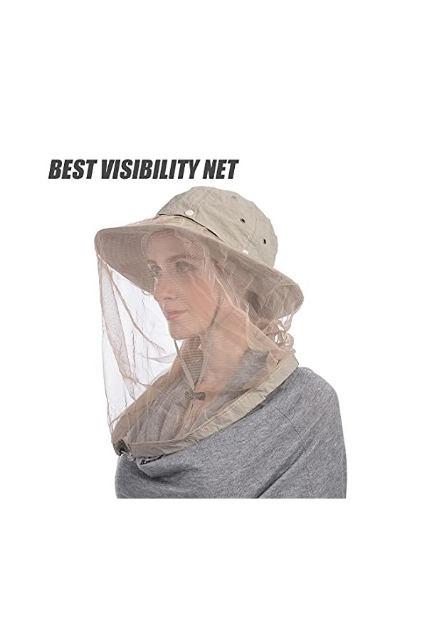 USHAKE Chapeau de safari avec moustiquaire dissimulée - Marron - taille unique