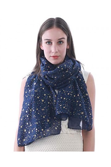 Lina & Lily Écharpe Châle Foulard Femme Imprimé Étoiles Rose Foncé + Or 