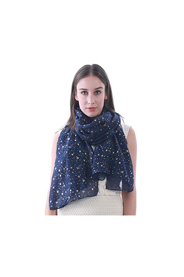 Lina & Lily Écharpe Châle Foulard Femme Imprimé Étoiles Rose Foncé + Or 