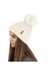 TOSKATOK® Femmes Womens Filles Femmes Côtelé Bonnet dhiver en Tricot Bobble Hat avec Élégant Or Argent Métallisé Impression 