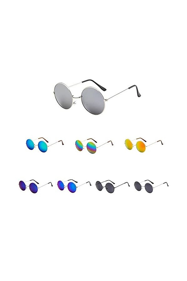 CHAOEN Lunettes de soleil rondes rétro des années 60 et 70 Cyber Lunettes Steampunk Punk Hippy Party Lunettes polarisées pour
