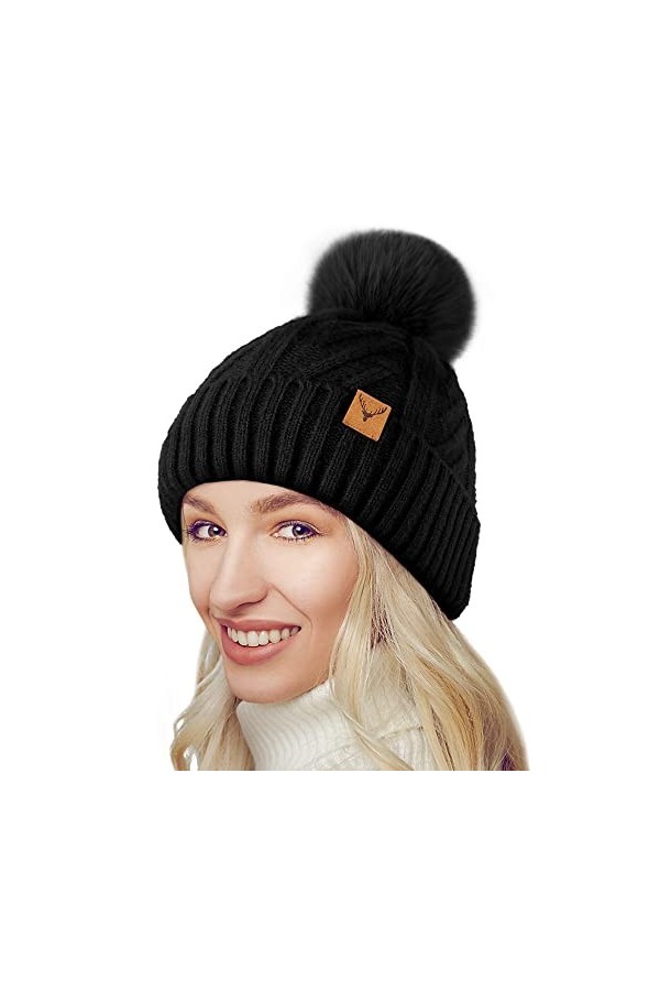 NEOLA Bonnet dhiver à Pompon pour Femmes avec Doublure en Polaire Chaude Bonnet