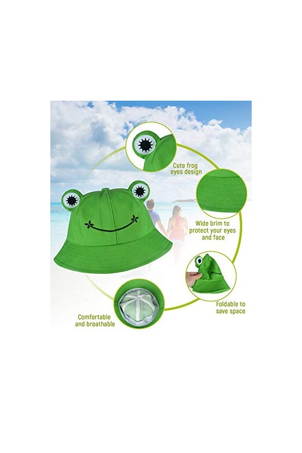 Chapeau de pêcheur mignon grenouille dété pliable à large bord pour femme homme adulte