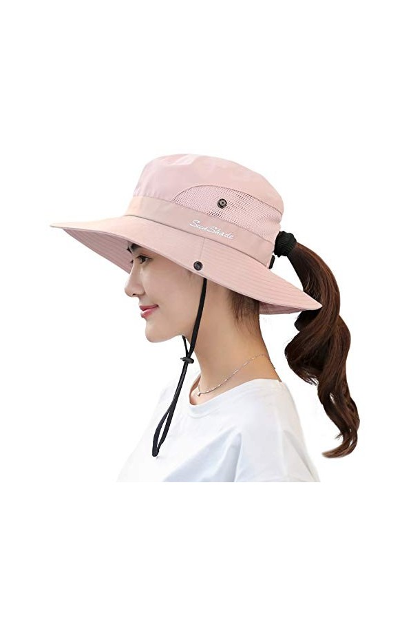 Chapeau dété en maille pour femme avec trou pour queue de cheval - rose - Taille unique