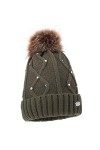AnJuHoPa Chapeaux en tricot de cristal Bonnet moelleux doublure en polaire Bonnet dhiver amovible en fausse fourrure pompon 