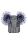 YoungSoul Bonnets femme chaud hiver - Bonnet tricot côtelé avec amovible deux pompons en fausse fourrure Beige foncé