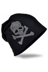 Miobo Bonnet Long décontracté en Jersey Tendance avec tête de Mort en Strass, Unisexe, Couleur Unie - Noir - Taille Unique