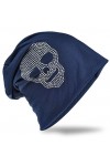 Miobo Bonnet Long décontracté en Jersey Tendance avec tête de Mort en Strass, Unisexe, Couleur Unie - Noir - Taille Unique