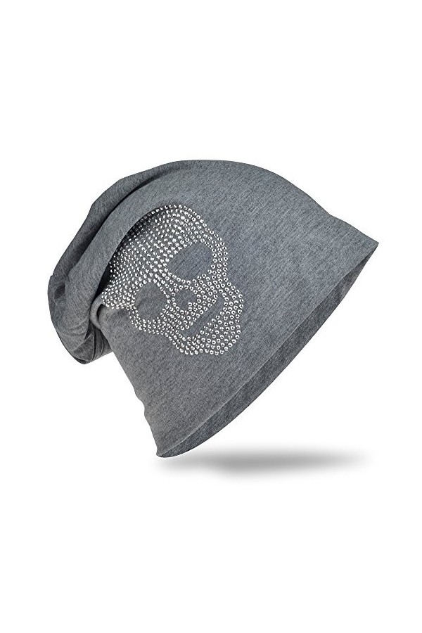 Miobo Bonnet Long décontracté en Jersey Tendance avec tête de Mort en Strass, Unisexe, Couleur Unie - Noir - Taille Unique